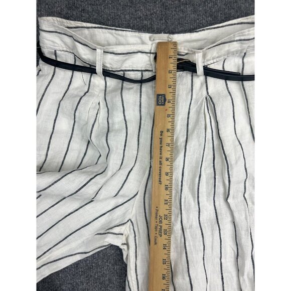 Joie 100% Linen Pants Women's 12 Beige Striped Belted Wide Leg NWT - Picture 6 of 10